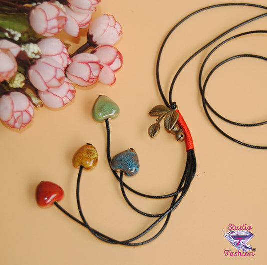 Multi-heart Earth tone Stone Heart Necklace