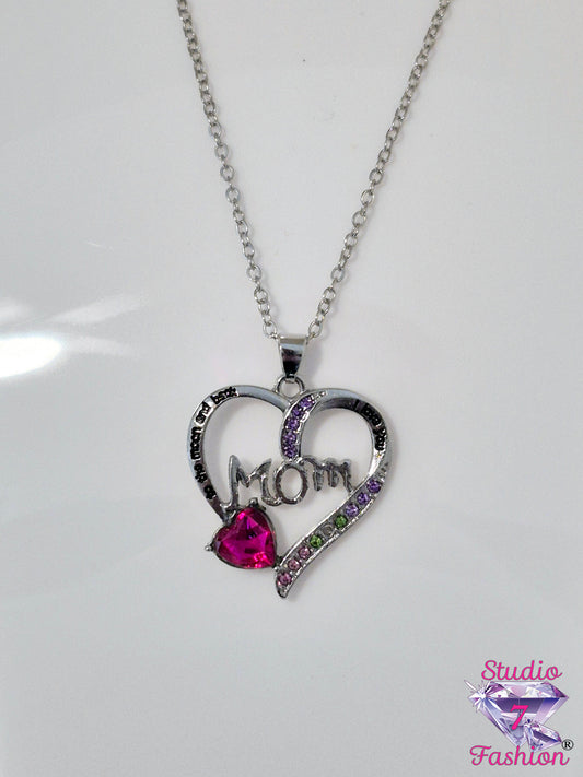 Love You to the Moon and Back Heart Necklace Pink