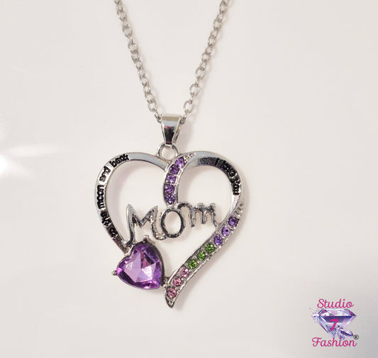 Love You to the Moon and Back Heart Necklace Purple