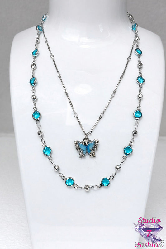 Azure Butterfly Layered Necklace