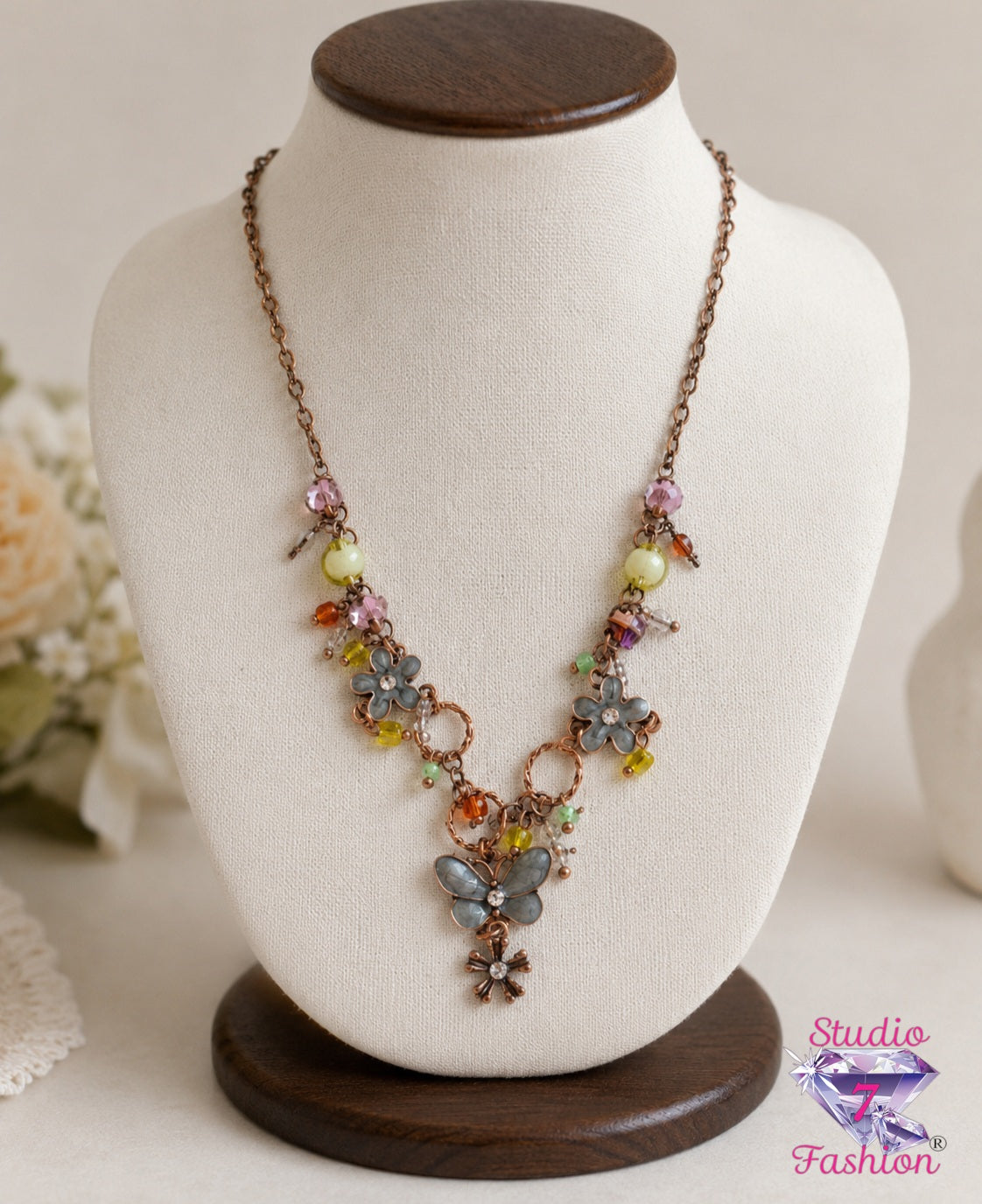 Whimsical Meadow Vintage Beaded Necklace