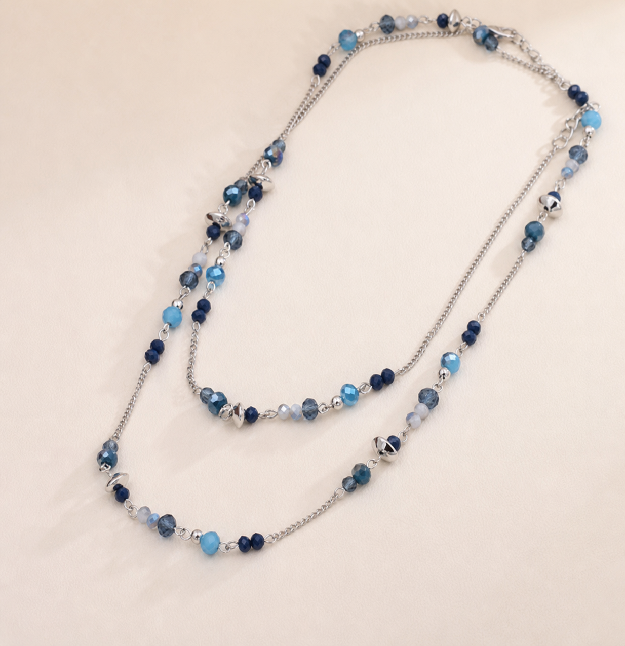 necklace, beaded necklace, layered necklace, blue necklace, silver necklace, blue jewelry, statement necklace, everyday jewelry, gift for her,Studio7Fashion