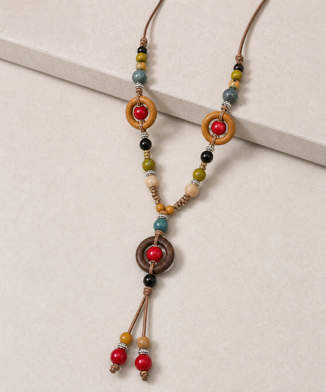 necklace, beaded necklace, pendant necklace, multicolor jewelry, earthy jewelry, brown necklace, red jewelry, olive green jewelry, everyday wear, gift,Studio7Fashion