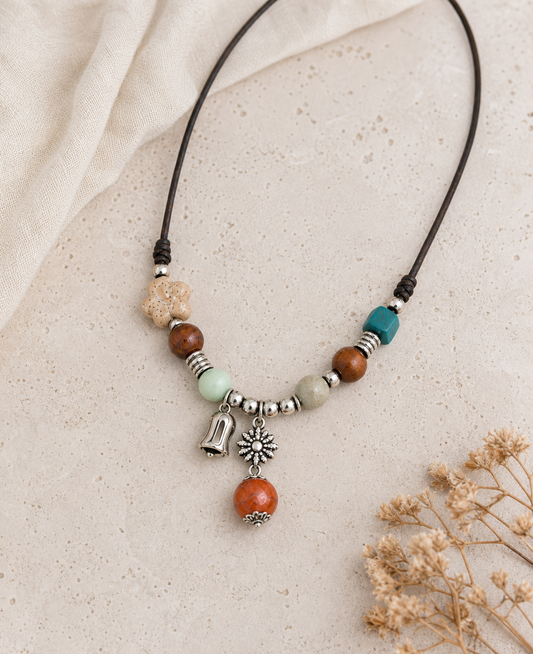 Beaded Bell and Flower Charm Necklace,Studio7Fashion