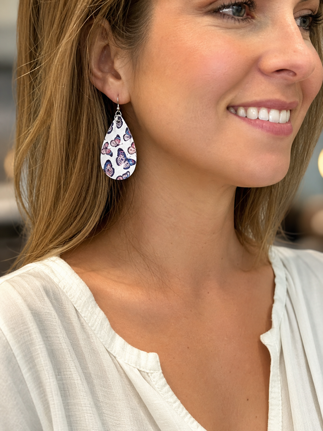 Blue & Pink Butterfly Teardrop Earrings | Studio7Fashion,Studio7Fashion