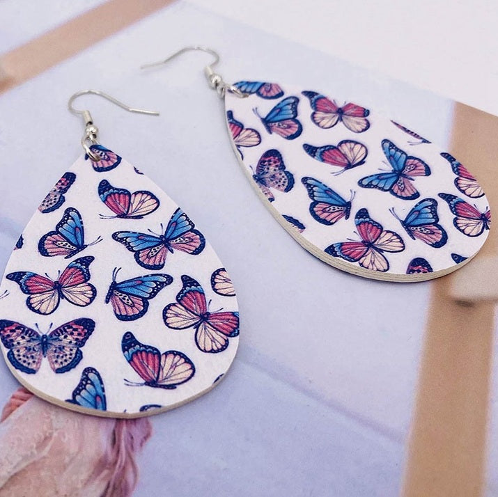 Blue & Pink Butterfly Teardrop Earrings