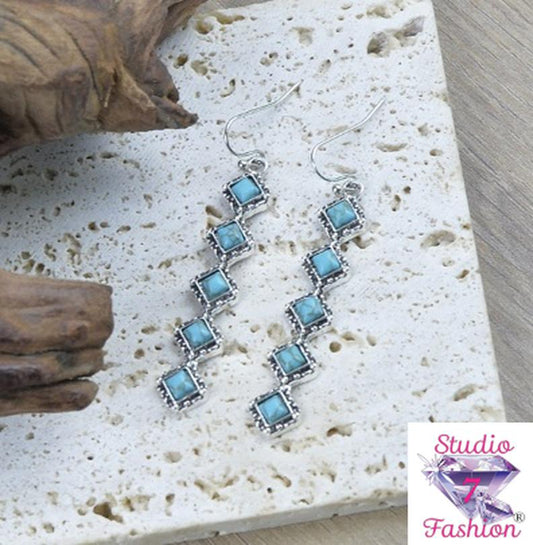 Turquoise Step Geometric Dangle Earrings