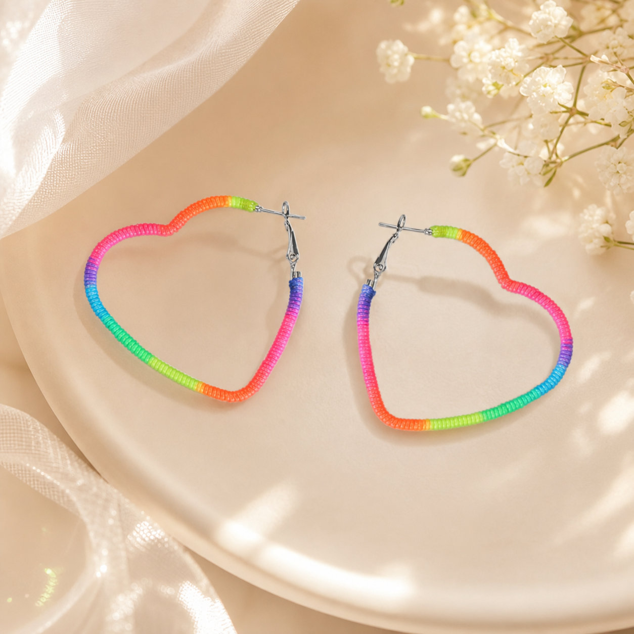 Rainbow Heart Hoop Earrings,Studio7Fashion