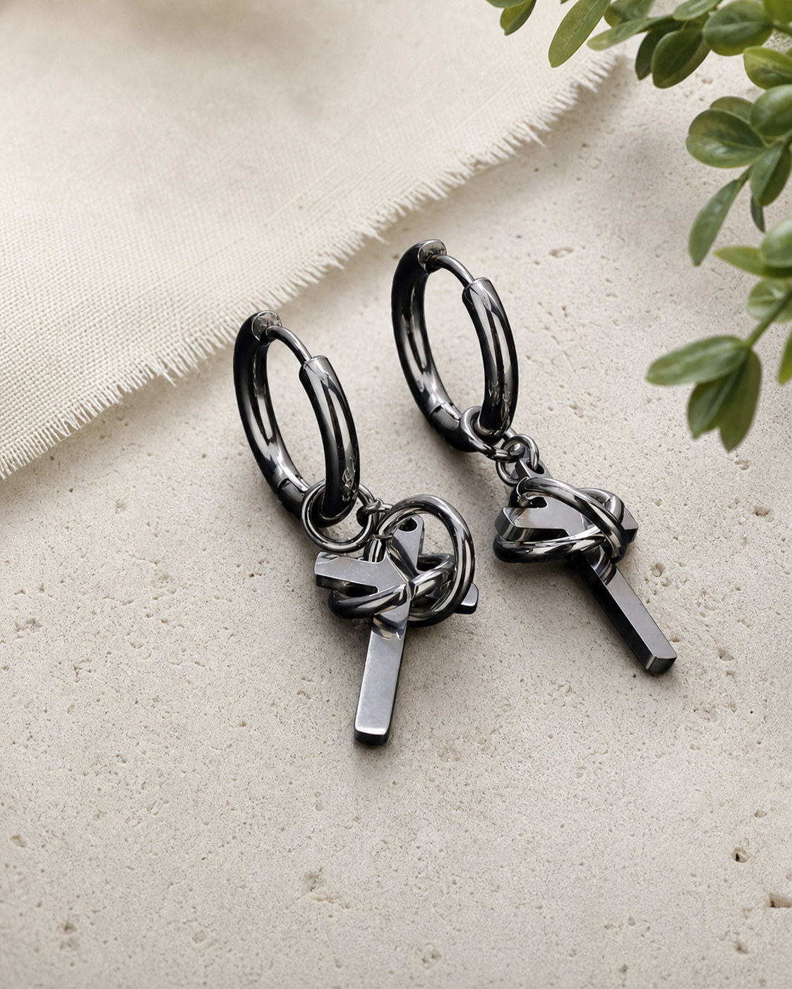 Silver-Tone Cross Hoop Earrings,Studio7Fashion
