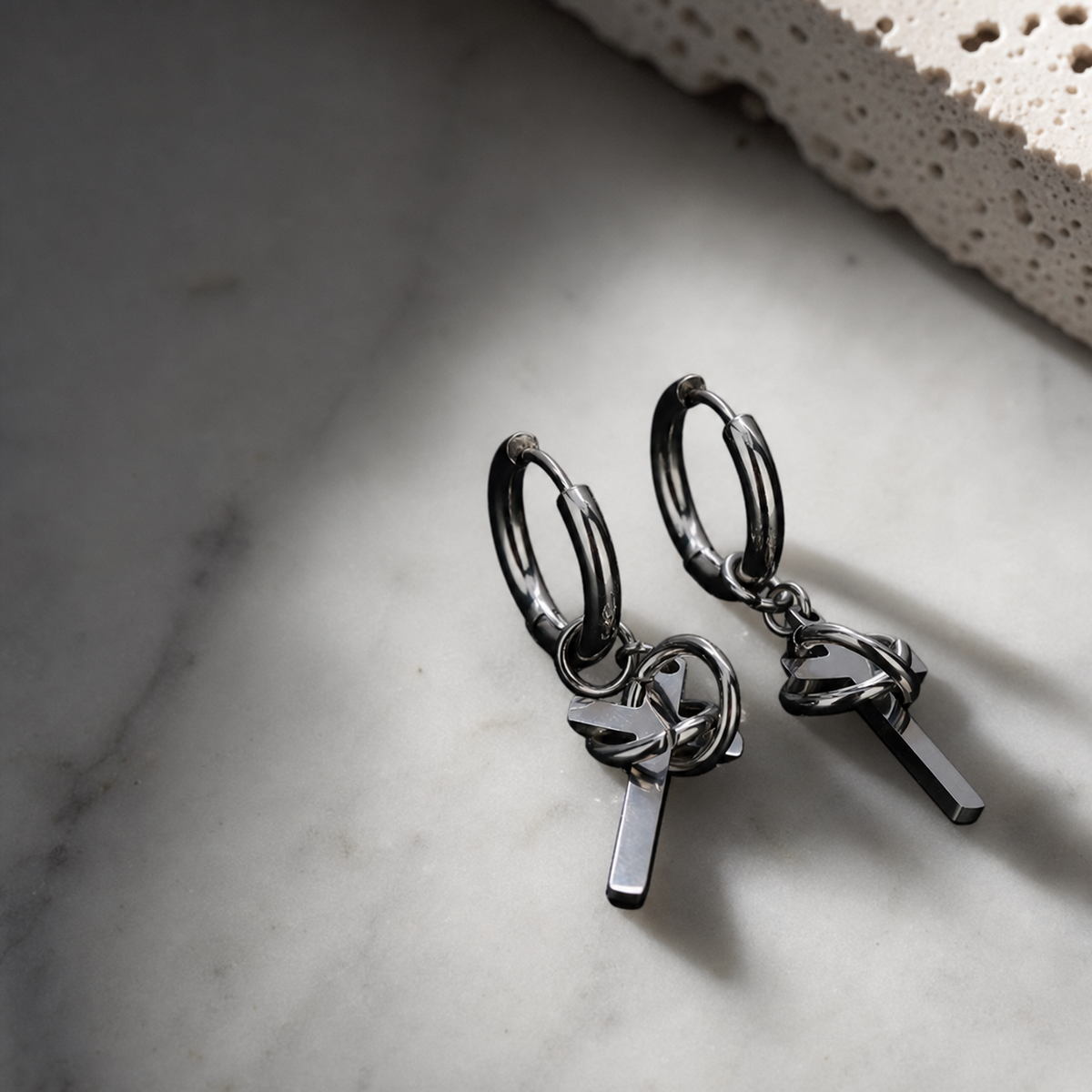 Silver-Tone Cross Hoop Earrings,Studio7Fashion