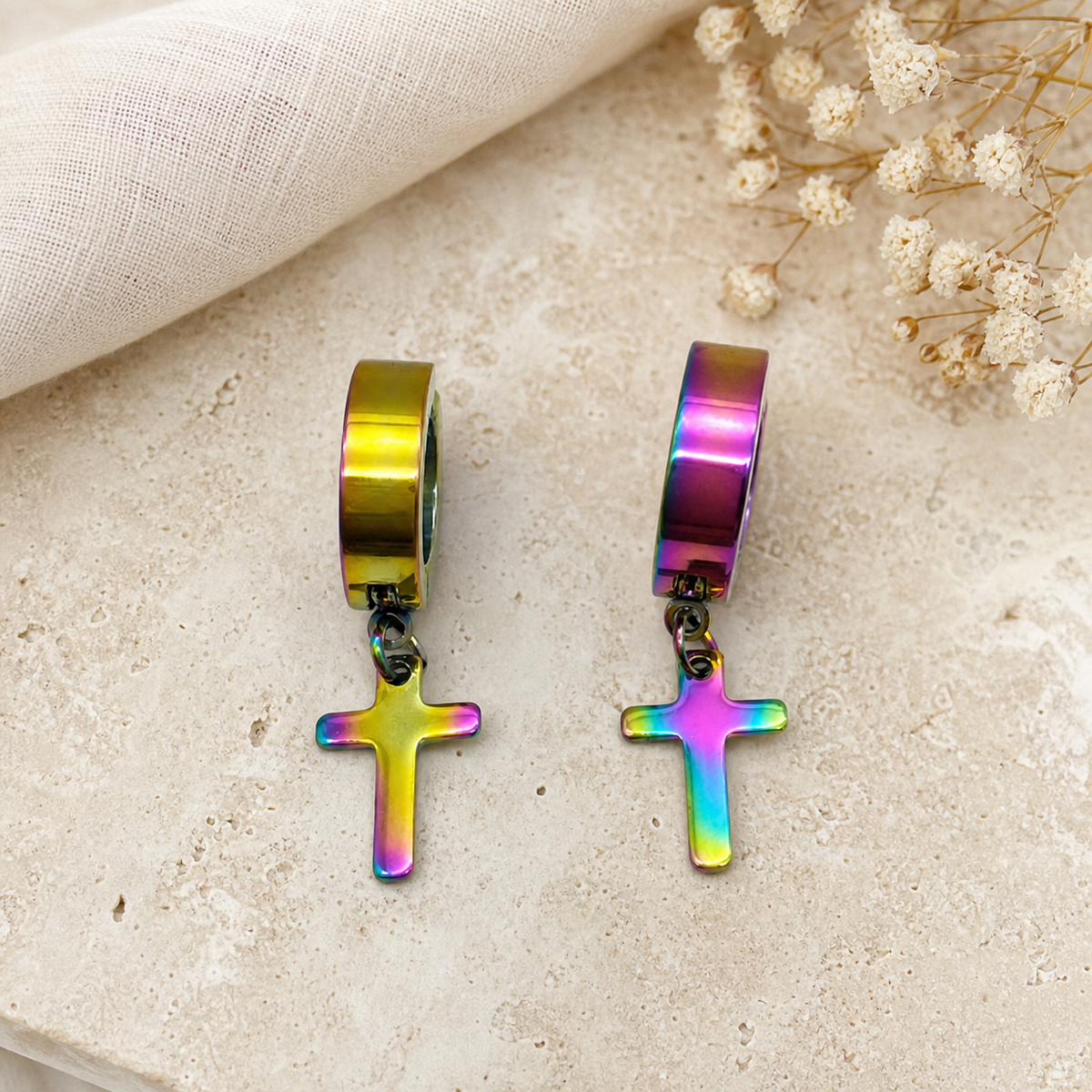 Iridescent Cross Dangle Earrings,Studio7Fashion