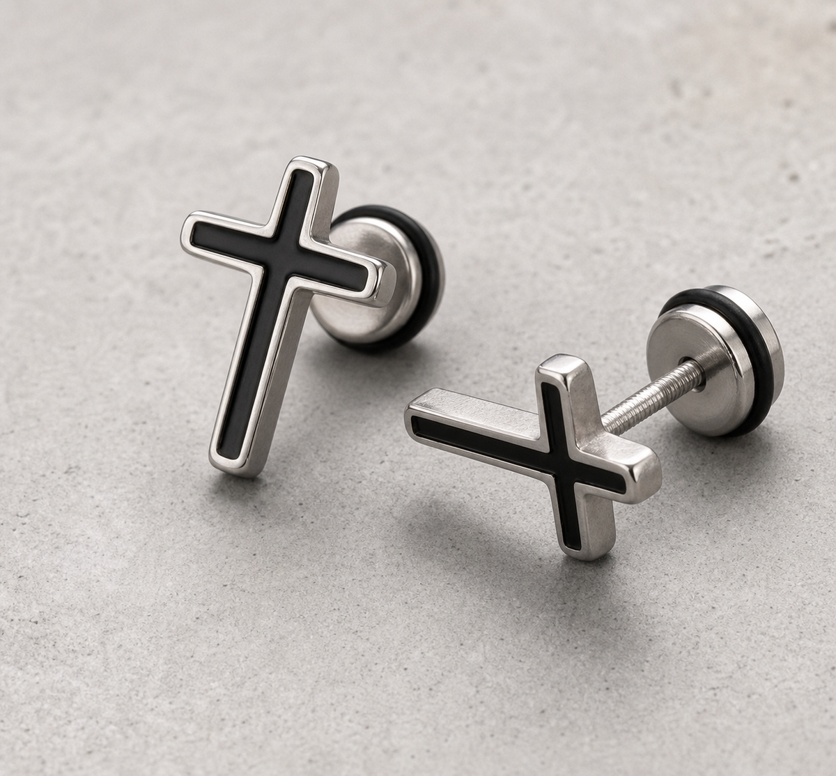 earrings, stud earrings, cross earrings, cross jewelry, faith jewelry, Christian jewelry, silver earrings, black and silver jewelry, church jewelry, faith gift,Studio7Fashion