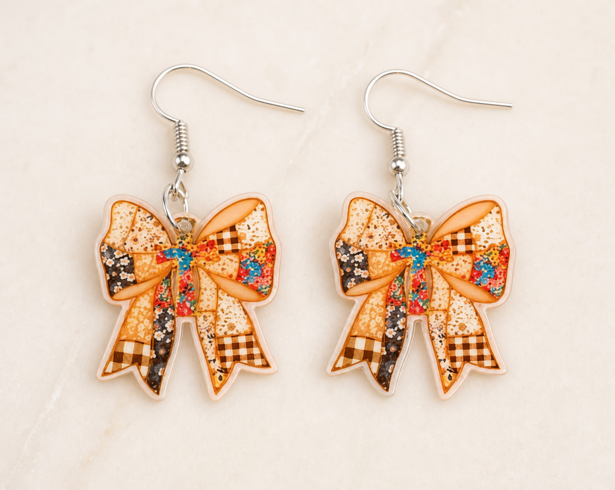 earrings, bow earrings, orange earrings, multicolor jewelry, colorful accessories, women's earrings, gift, party jewelry,Studio7Fashion