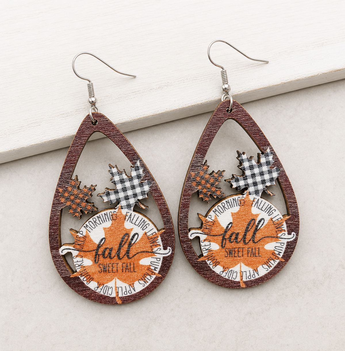 earrings, wooden earrings, teardrop earrings, fall earrings, autumn jewelry, pumpkin earrings, seasonal accessories, statement earrings, gift,Studio7Fashion