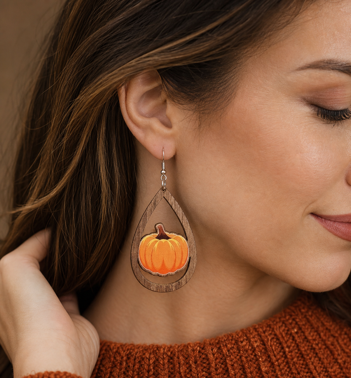Wooden Pumpkin Teardrop Earrings | Studio7Fashion,Studio7Fashion