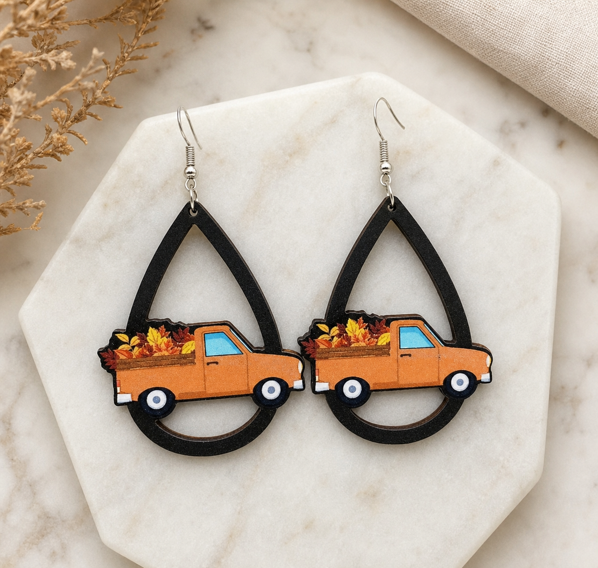 Wooden Orange Pickup Truck Fall Earrings,Studio7Fashion