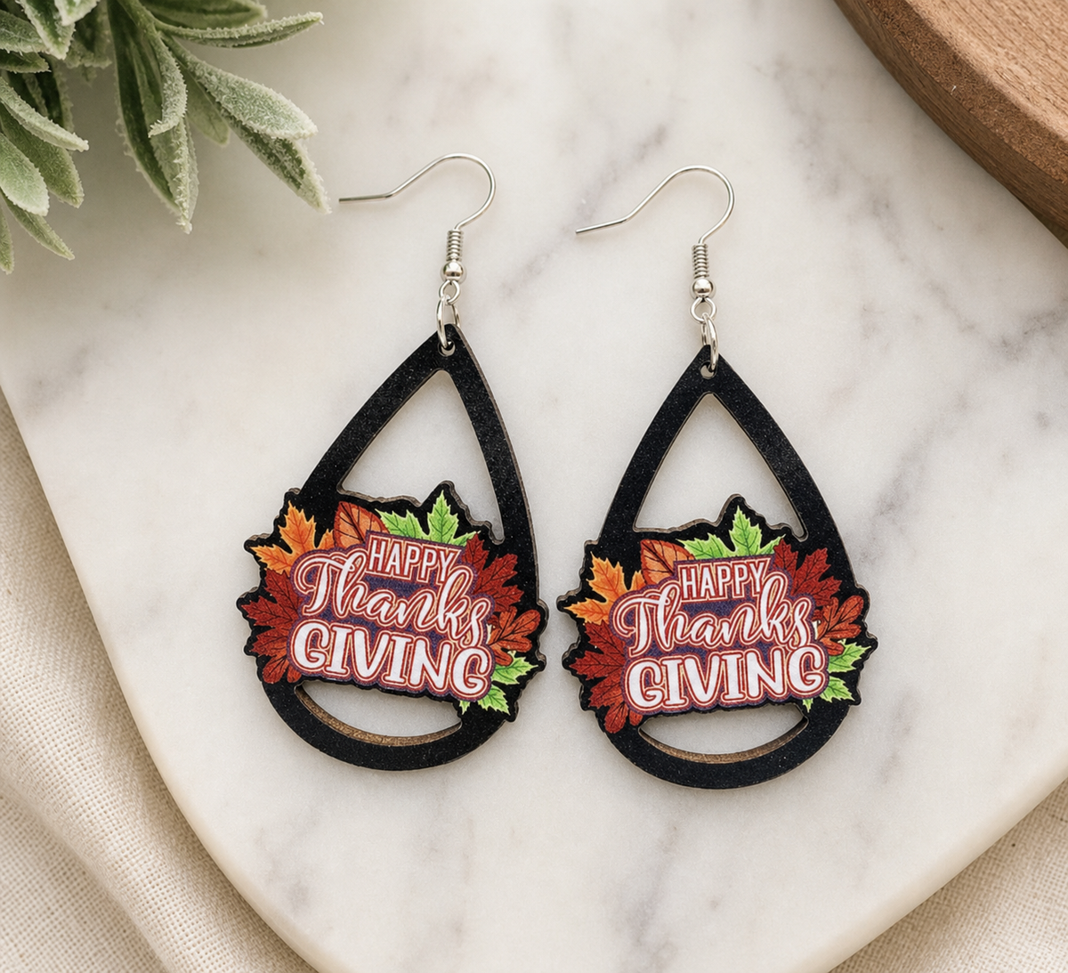 HAPPY Thanks GIVING Autumn Leaf Wood Earrings,Studio7Fashion