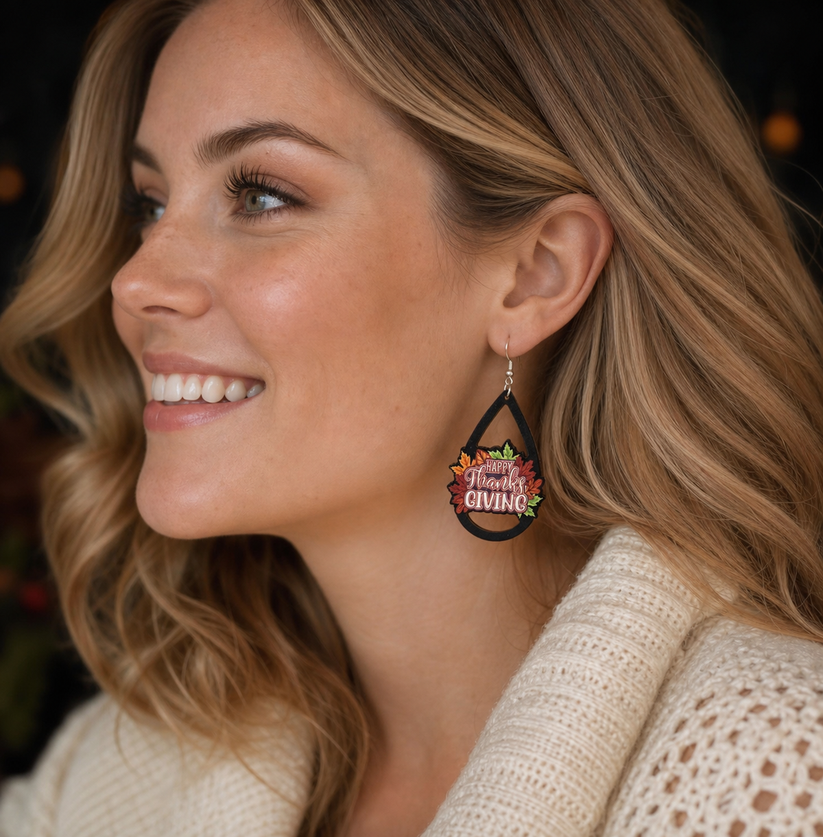 HAPPY Thanks GIVING Wood Fall Earrings,Studio7Fashion