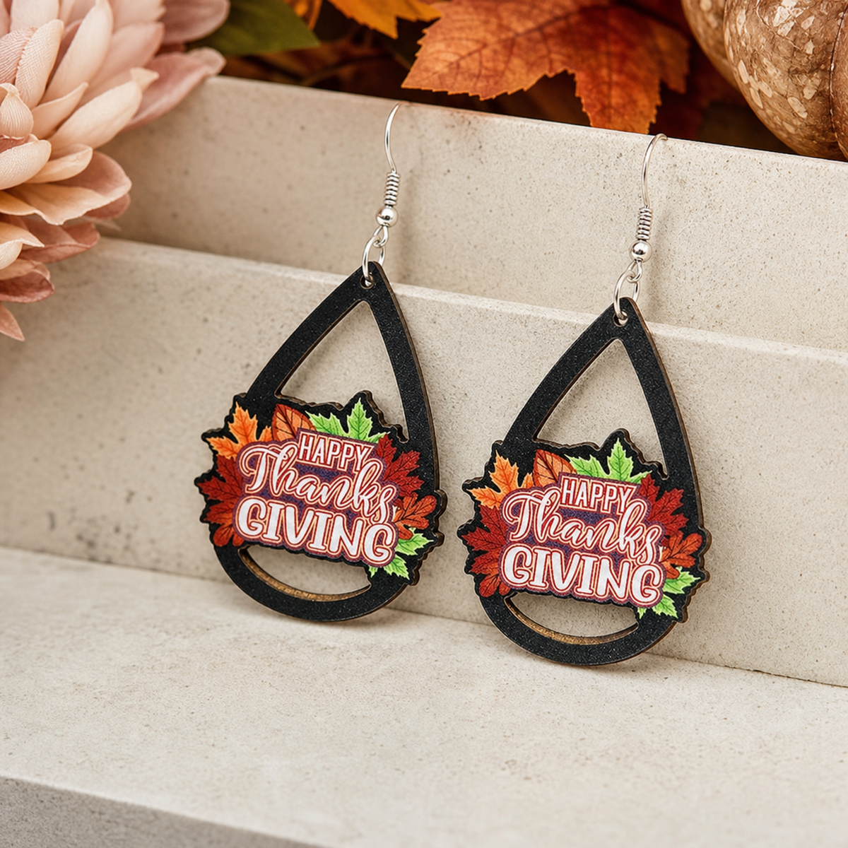 HAPPY Thanks GIVING Autumn Leaf Wood Earrings,Studio7Fashion