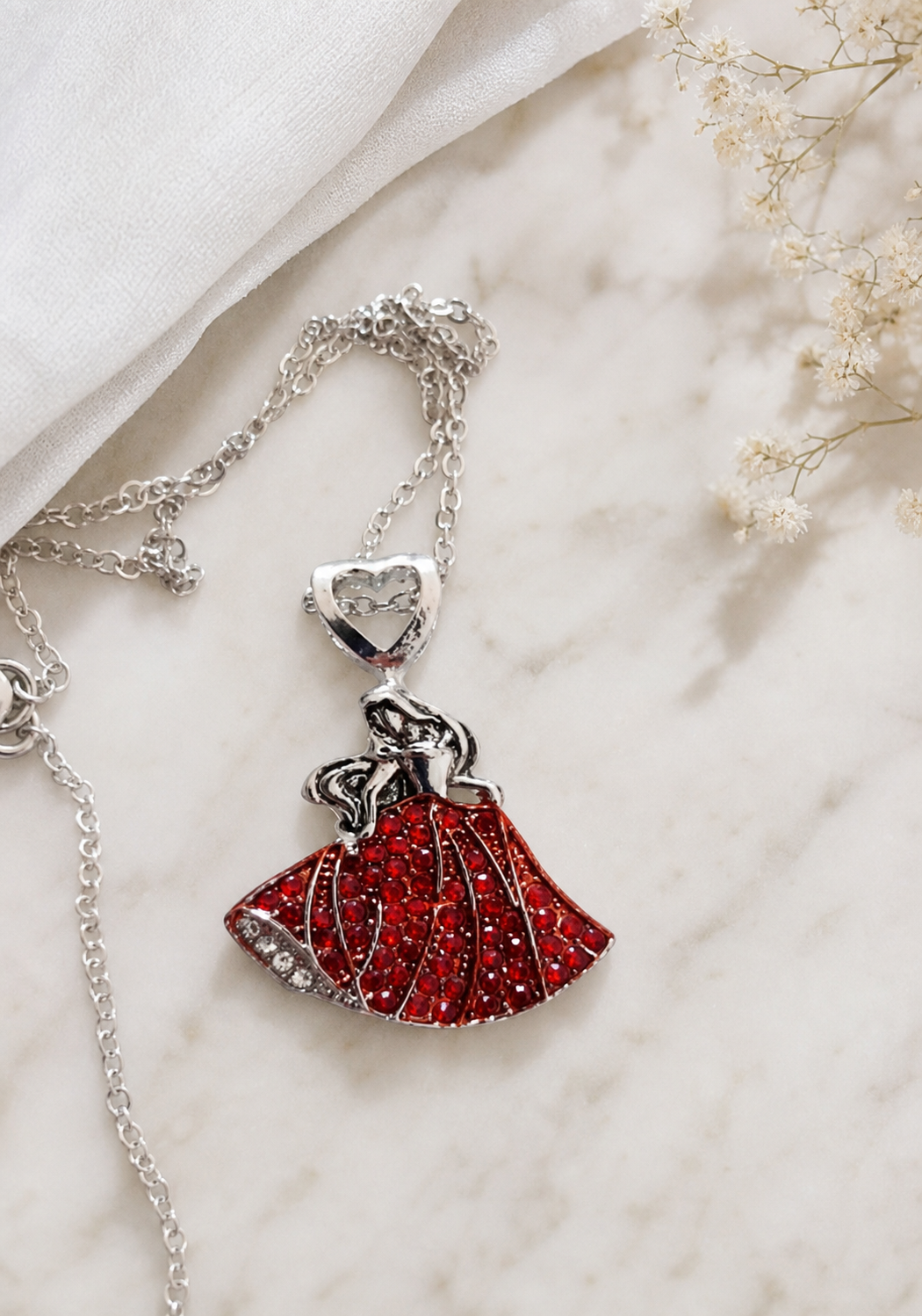 Red Embellished Dress Pendant Necklace,Studio7Fashion