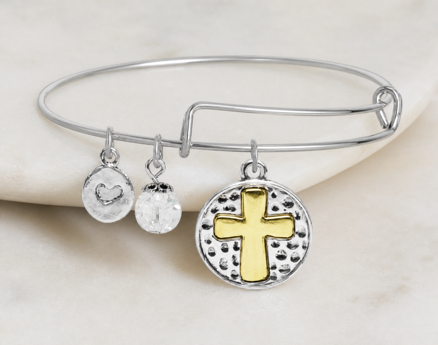 bracelet, bangle bracelet, cross bracelet, faith jewelry, Christian jewelry, charm bracelet, heart charm, gold cross, silver-tone jewelry, inspirational gift,Studio7Fashion