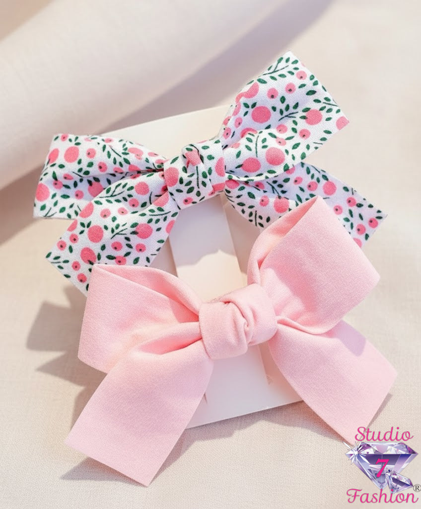 Print and Pink Bowtie Hair Clips