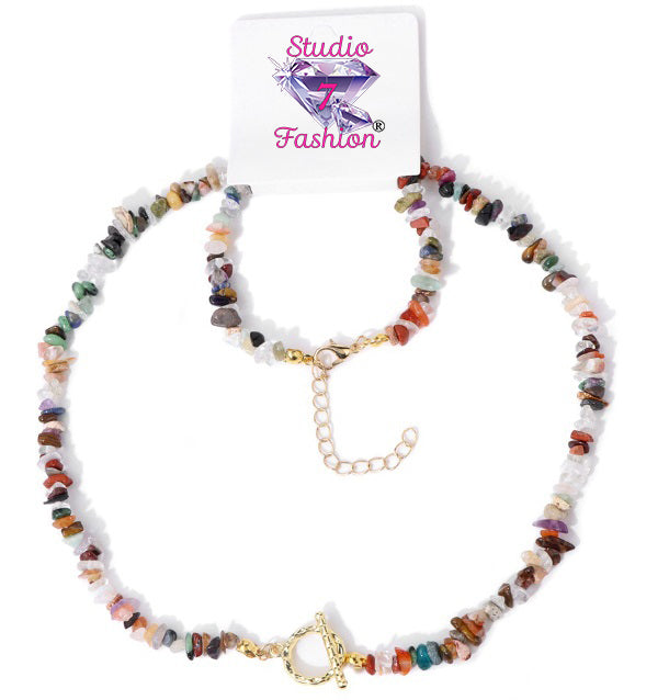 Bohemian Stone Choker Necklace and Bracelet Set