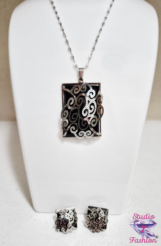 Filigree Swirl Necklace Earring Set