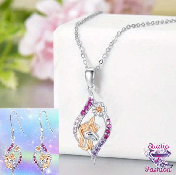 Mystic Unicorn Necklace Earring Set
