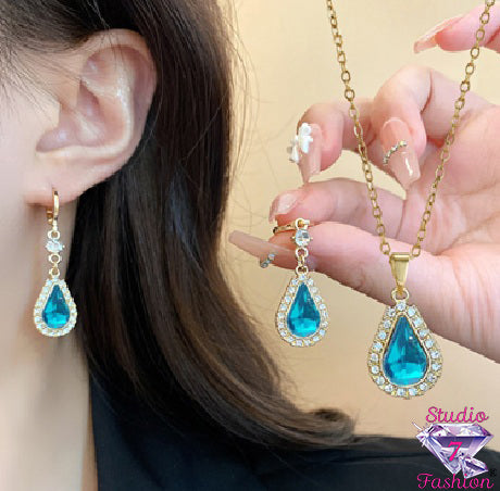 Teal Raindrop Necklace Earring Set