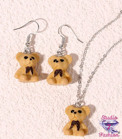 Cuddle Bear Necklace Earring Set