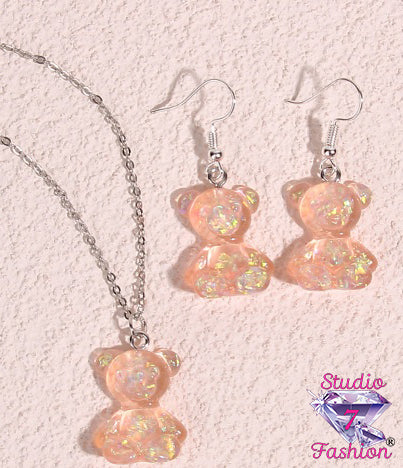 Sparkle Bear Necklace Earring Set