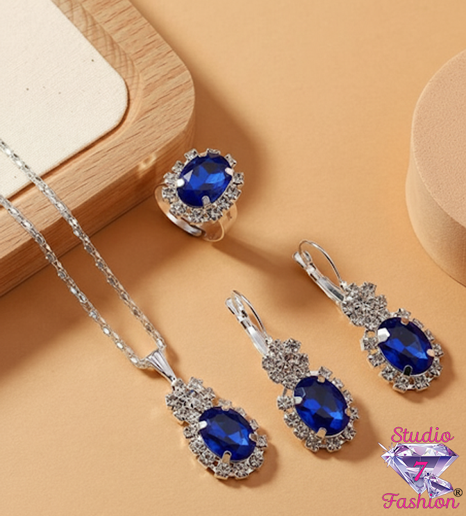 Majestic Sapphire Necklace Earring Ring Set
