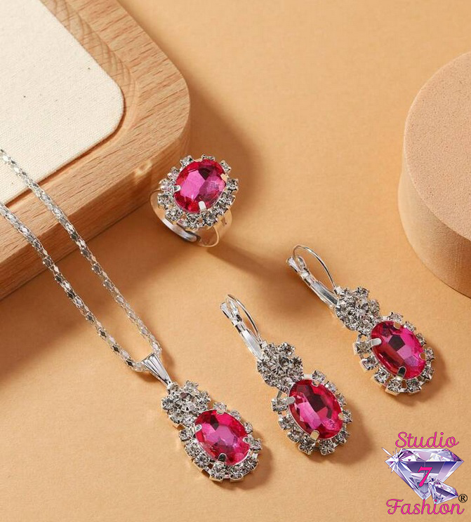 Fuchsia Queen Necklace Earring Ring Set