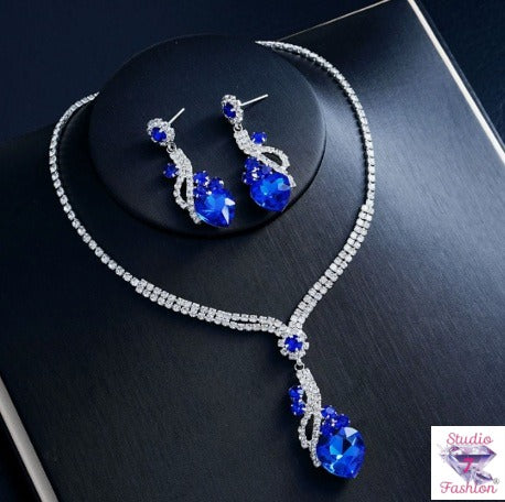 Royal Sapphire Ocean Heart Statement Set