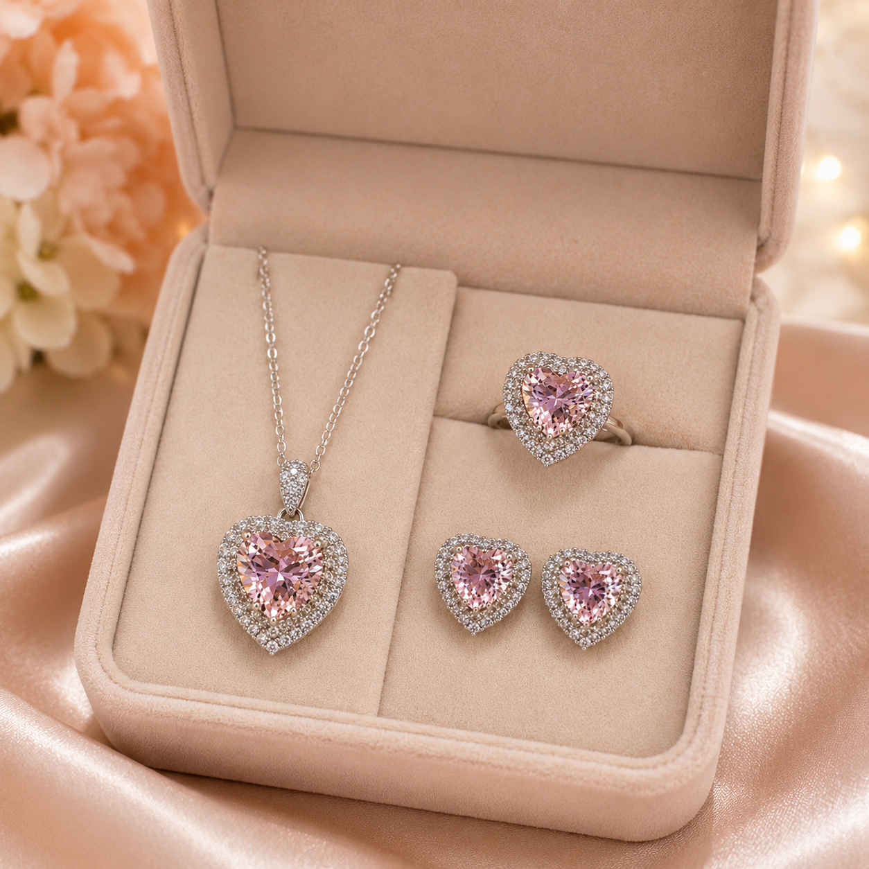 Shining Pink Heart Jewelry Set
