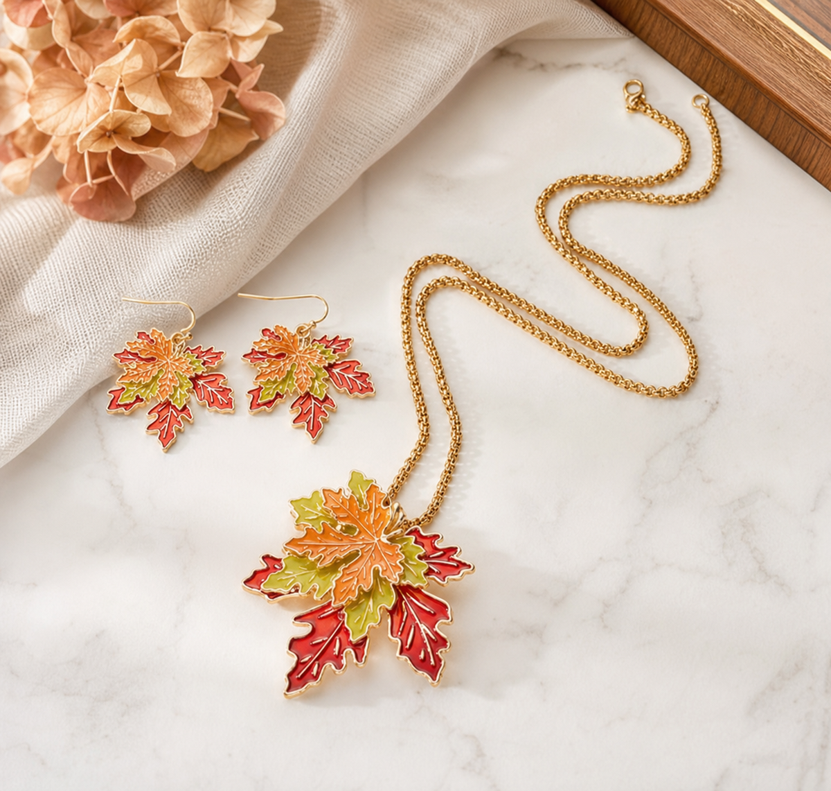 Multicolor Leaf Jewelry Set - Necklace and Earrings,Studio7Fashion