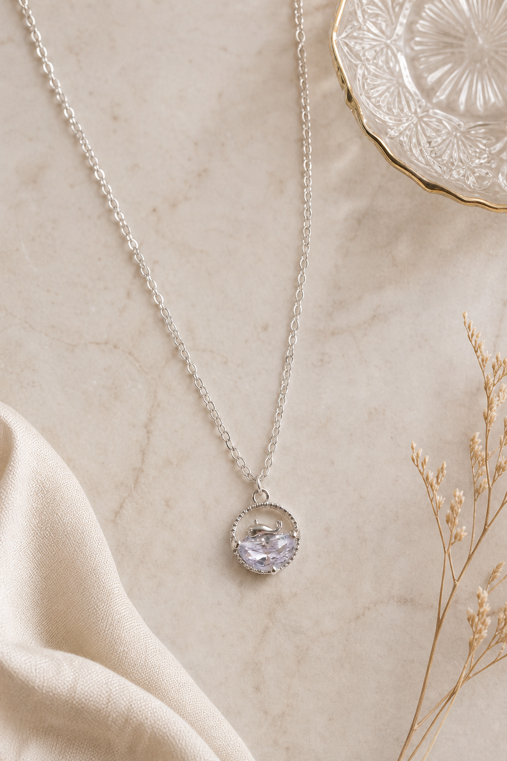 Clear Faceted Round Pendant Necklace,Studio7Fashion
