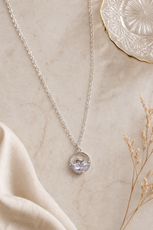 Clear Faceted Round Pendant Necklace,Studio7Fashion