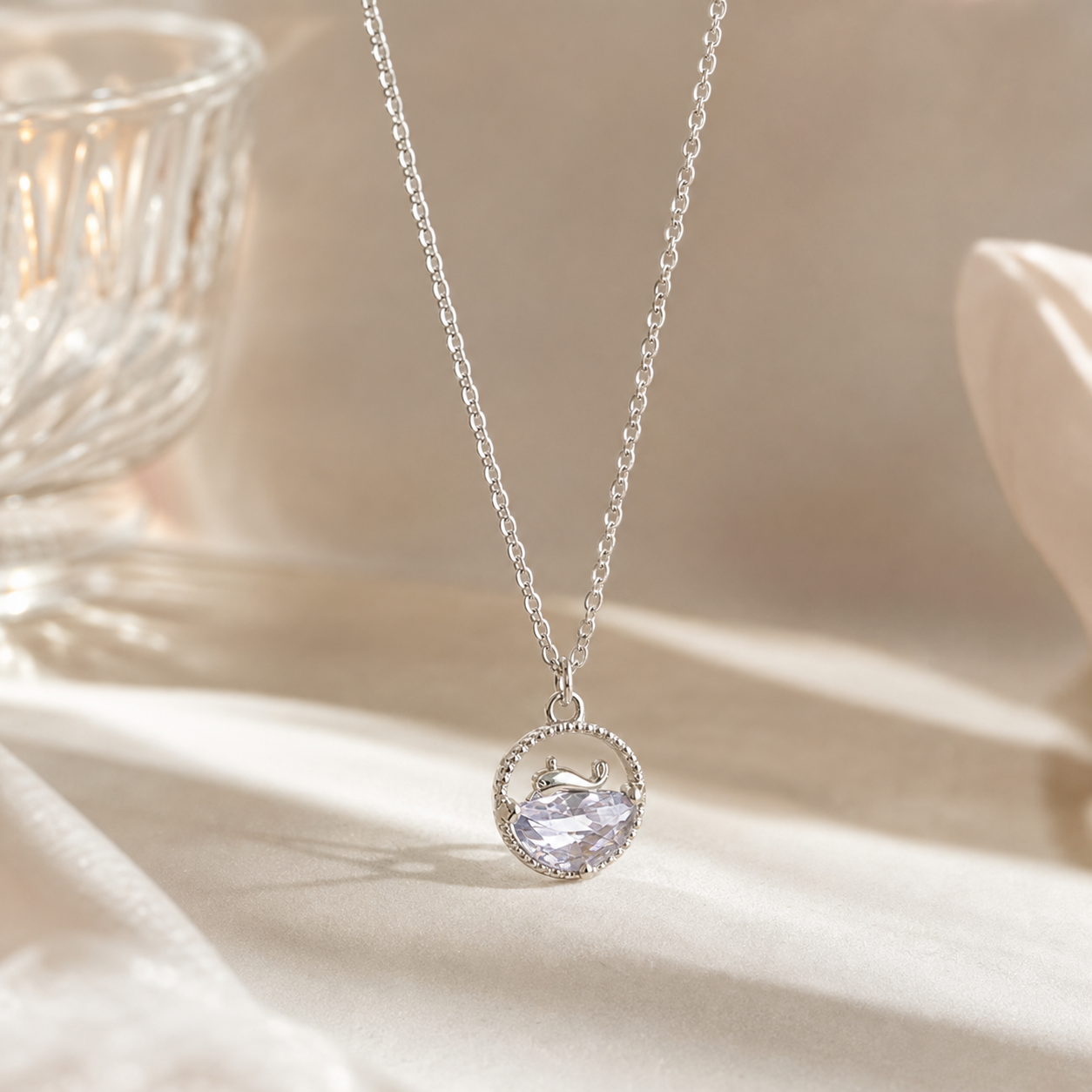 Clear Faceted Round Pendant Necklace,Studio7Fashion