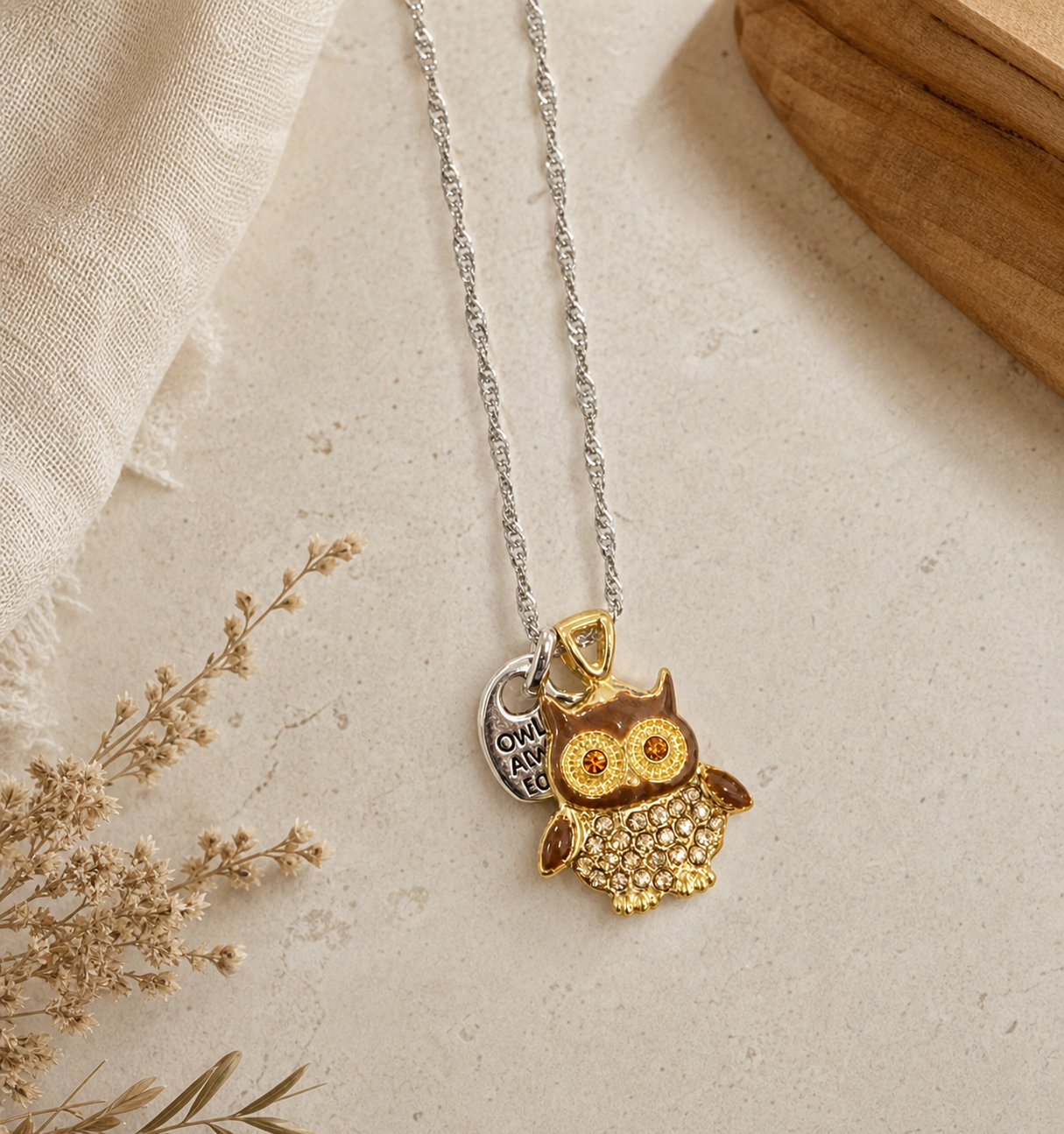 Golden Owl Pendant Necklace,Studio7Fashion