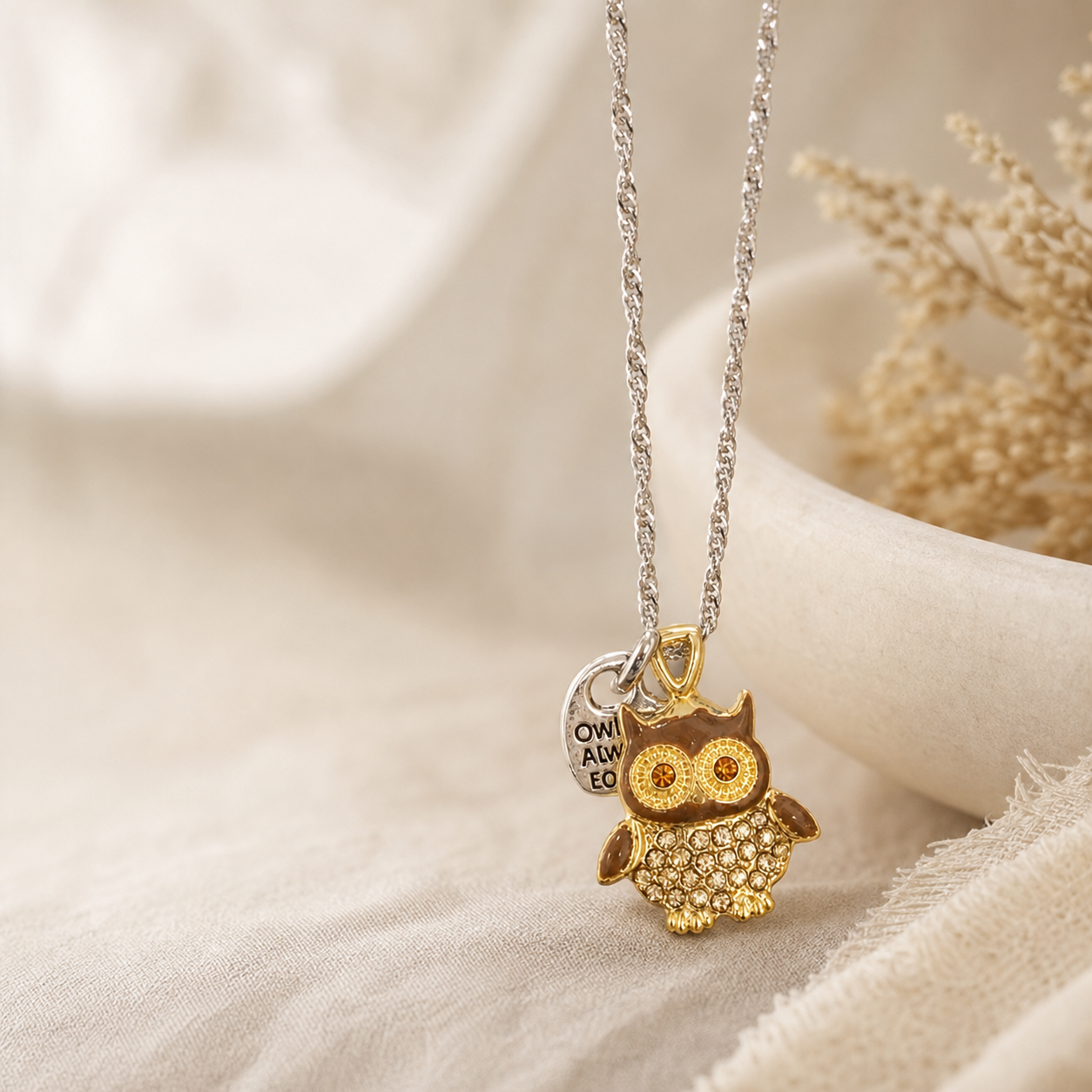 Golden Owl Pendant Necklace,Studio7Fashion