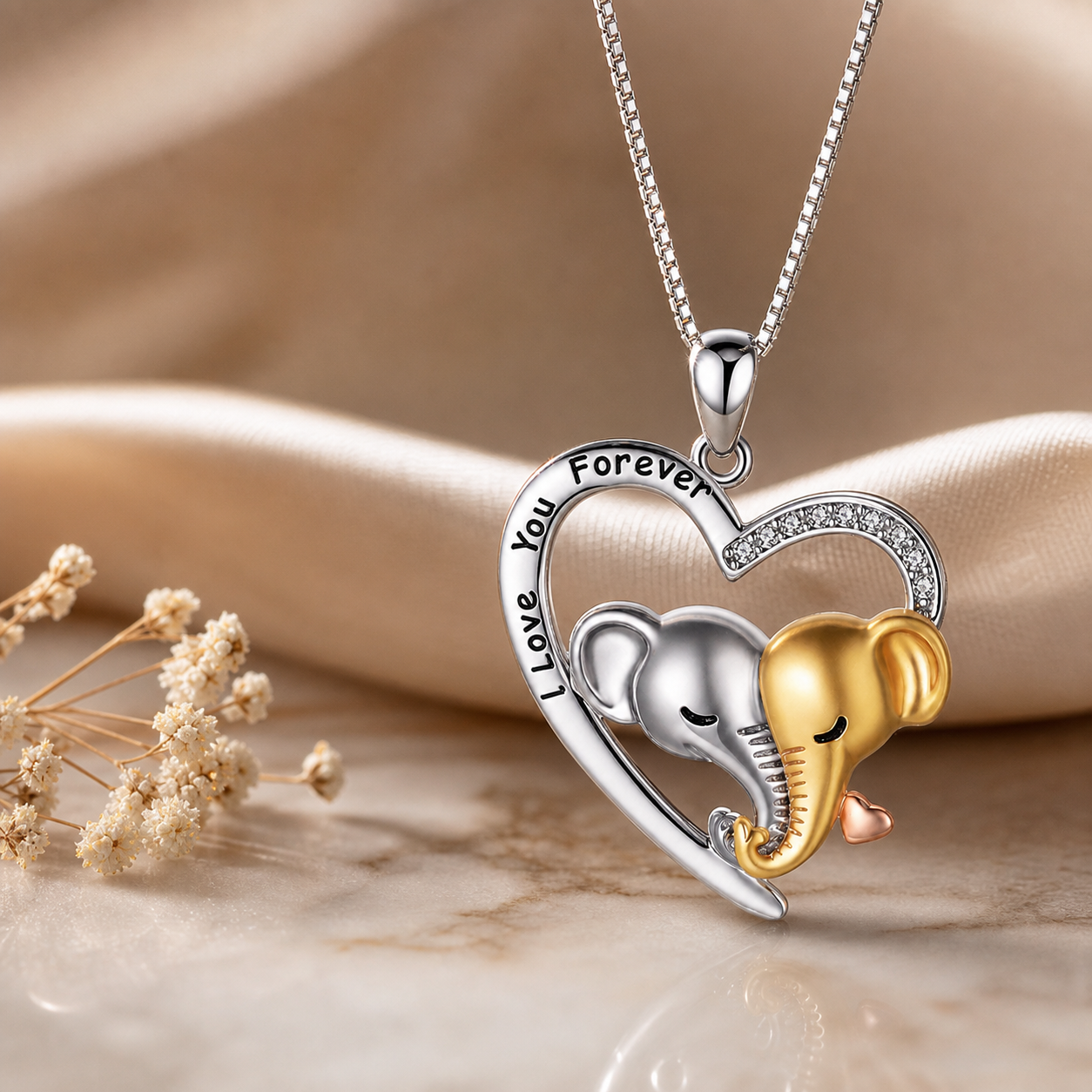 I Love You Forever Elephant Heart Necklace,Studio7Fashion