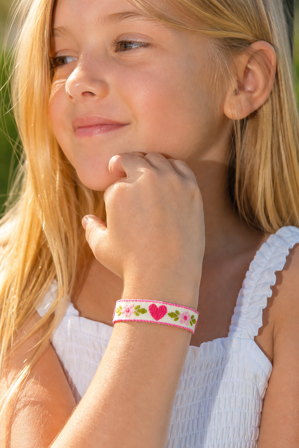 Pink Heart & Floral Woven Bracelet | Studio7Fashion,Studio7Fashion