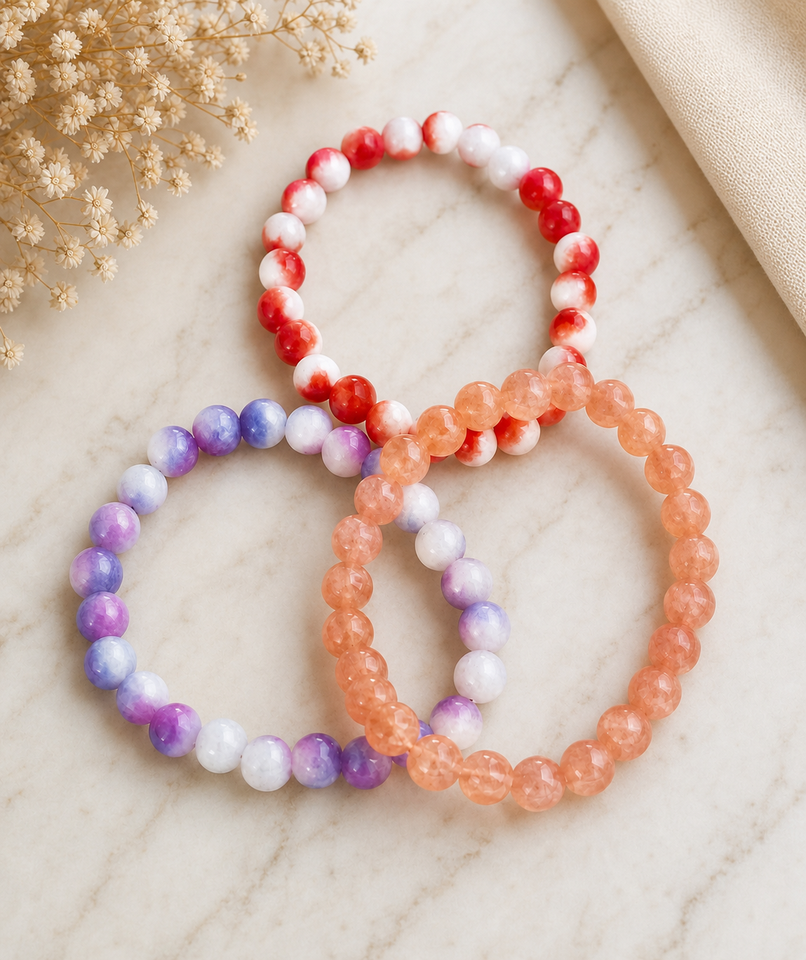 Red, Purple & Peach Beaded Bracelets,Studio7Fashion