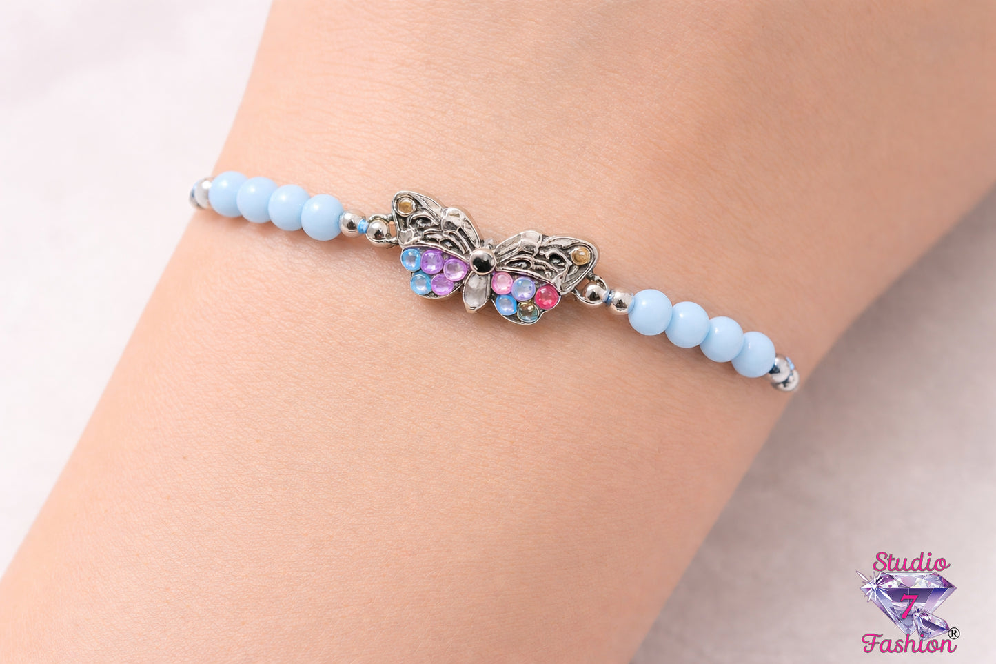 Sky-Glow Butterfly Beaded Bracelet