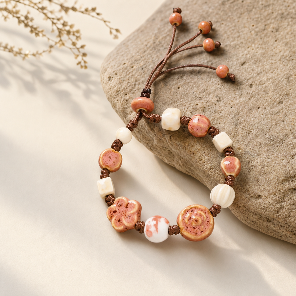 Adjustable Earth Tone Beaded Bracelet,Studio7Fashion