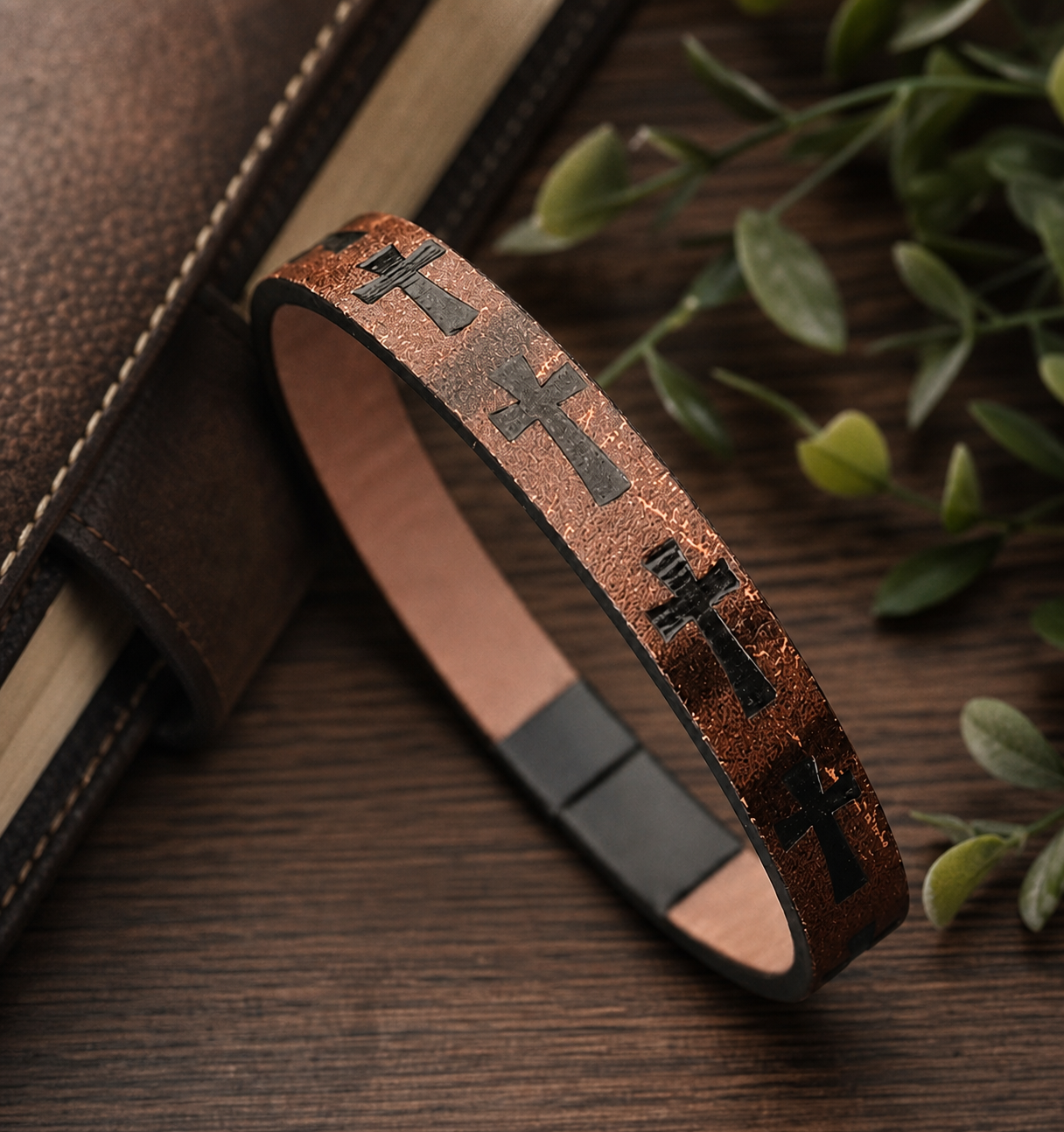 Copper Tone Cross Bracelet,Studio7Fashion