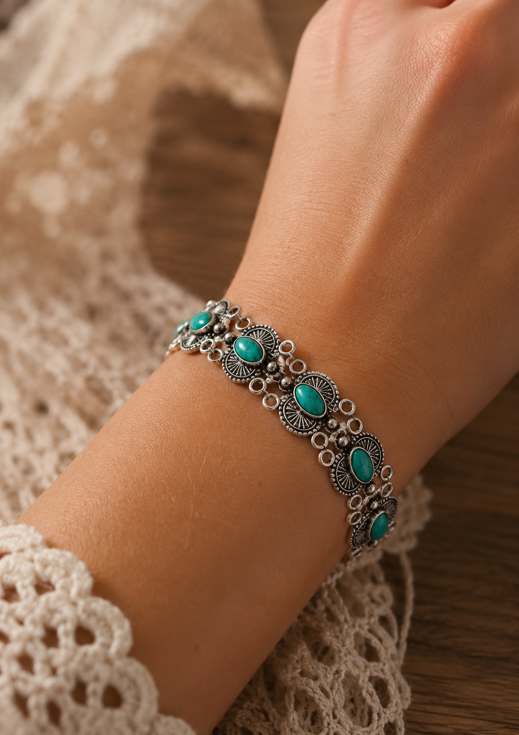 Turquoise Oval Filigree Bracelet