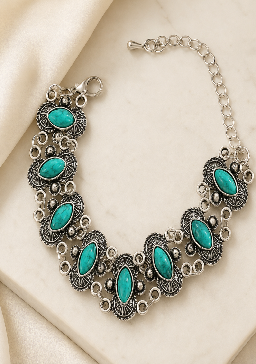 necklace, turquoise necklace, filigree jewelry, statement necklace, vintage inspired jewelry, silver tone jewelry, oval stone necklace, gift jewelry,Studio7Fashion